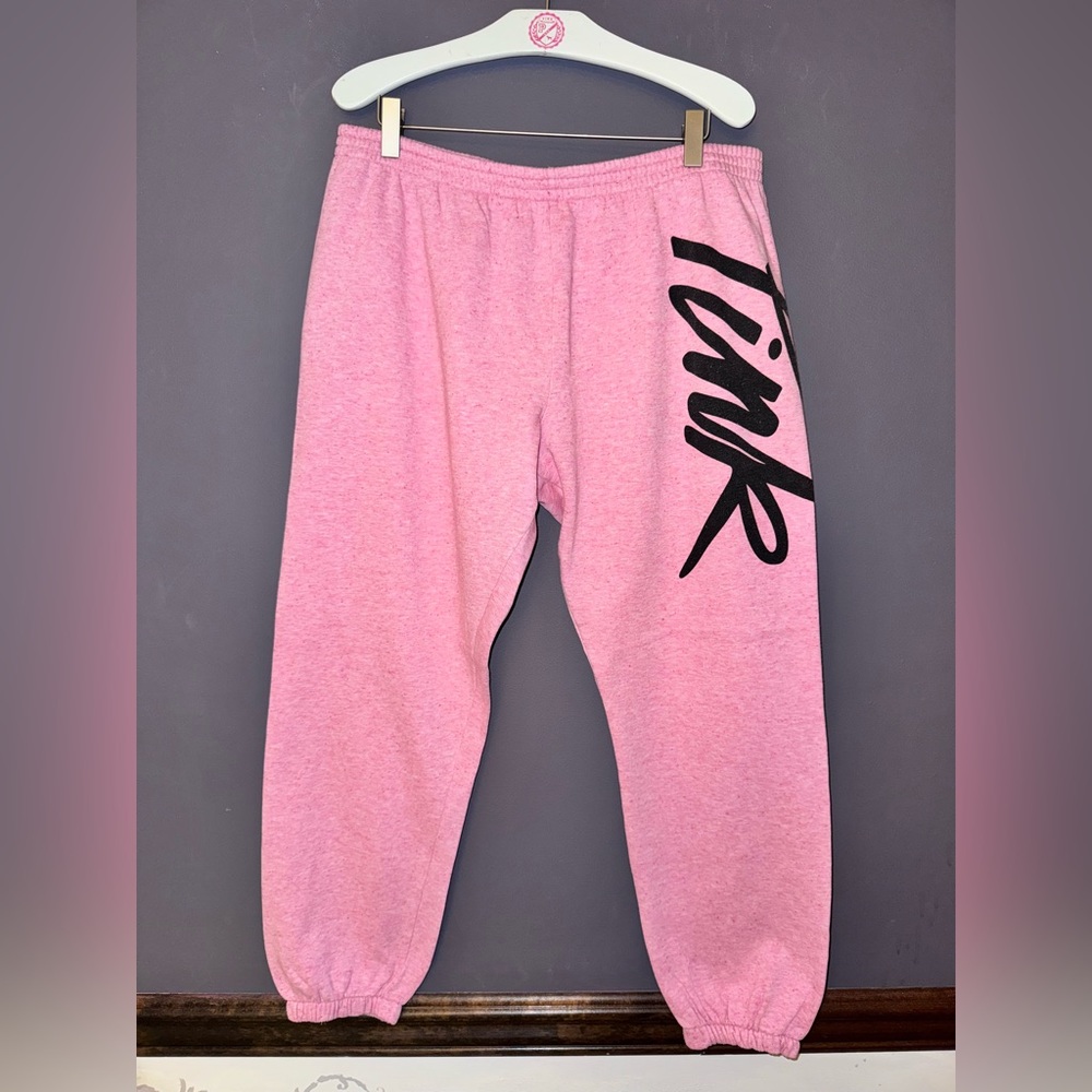 VS PINK VINTAGE 2013 Y2K SKINNY JOGGER SWEATPANTS SPECKLED PINK SCRIPT LOGO HTF - Picture 5 of 8